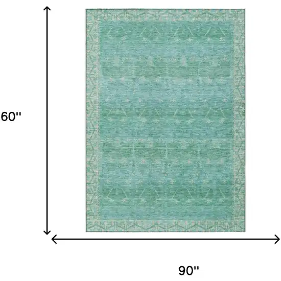 Green And Teal Blue Tribal Washable Indoor Outdoor Area Rug Photo 7
