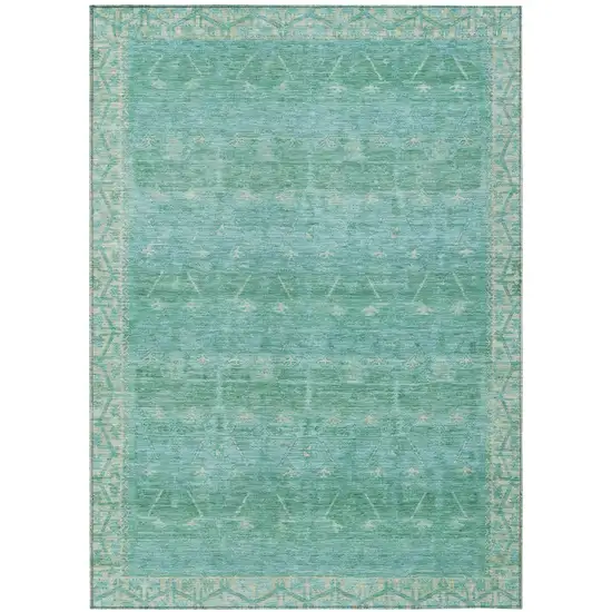 Green And Teal Blue Tribal Washable Indoor Outdoor Area Rug Photo 2