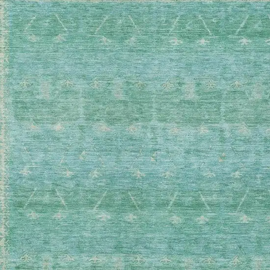 Green And Teal Blue Tribal Washable Indoor Outdoor Area Rug Photo 3