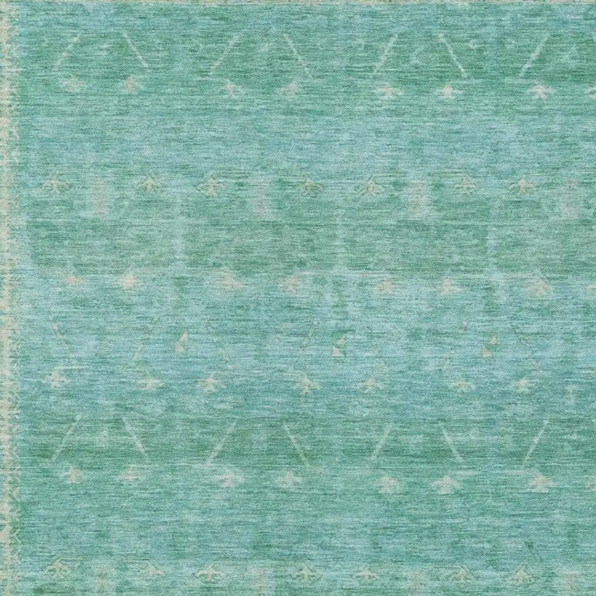 Green And Teal Blue Tribal Washable Indoor Outdoor Area Rug Photo 3