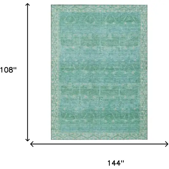 Green And Teal Blue Tribal Washable Indoor Outdoor Area Rug Photo 7