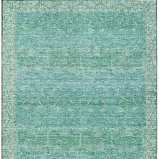 Green And Teal Blue Tribal Washable Indoor Outdoor Area Rug Photo 4