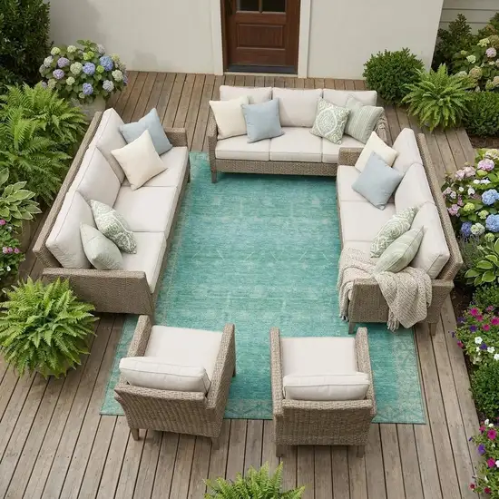 Green And Teal Blue Tribal Washable Indoor Outdoor Area Rug Photo 1