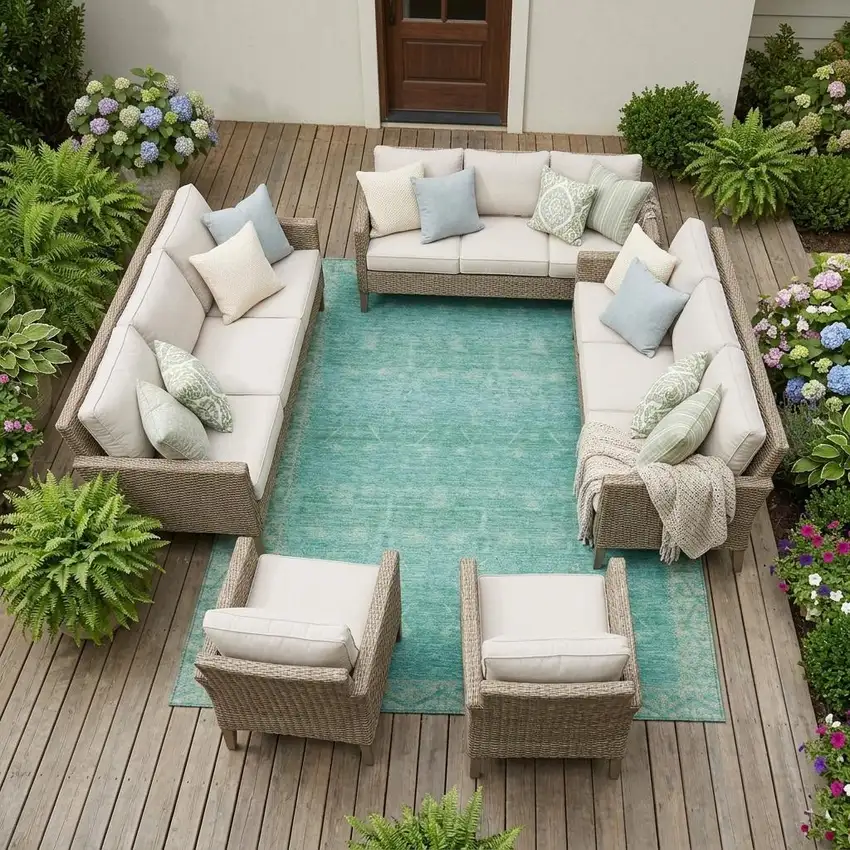 Green And Teal Blue Tribal Washable Indoor Outdoor Area Rug Photo 1
