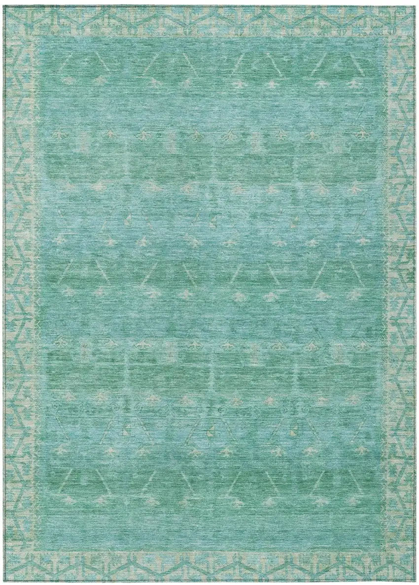 Green And Teal Blue Tribal Washable Indoor Outdoor Area Rug Photo 2