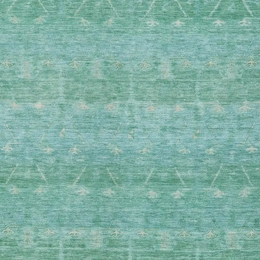 Green And Teal Blue Tribal Washable Indoor Outdoor Area Rug Photo 3