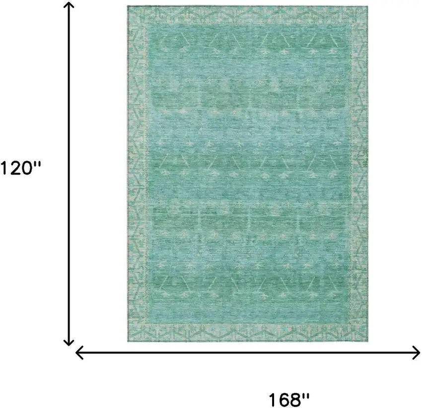 Green And Teal Blue Tribal Washable Indoor Outdoor Area Rug Photo 7