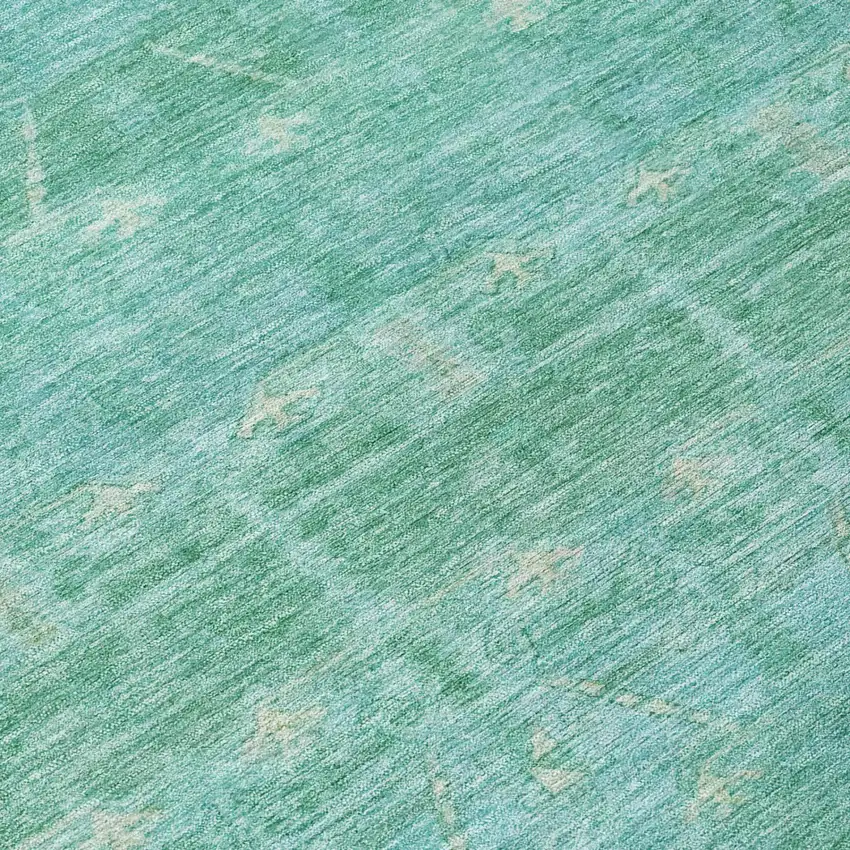 Green And Teal Blue Tribal Washable Indoor Outdoor Area Rug Photo 6