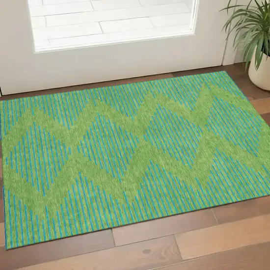 Green And Teal Geometric Washable Area Rug With UV Protection Photo 1