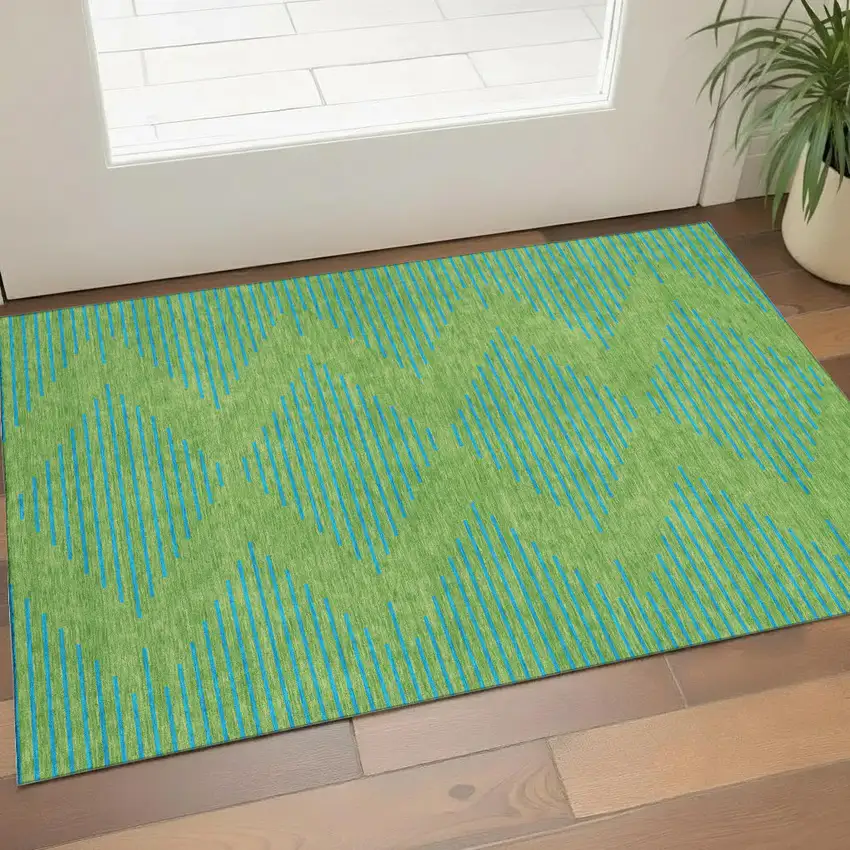 Green And Teal Geometric Washable Area Rug With UV Protection Photo 1