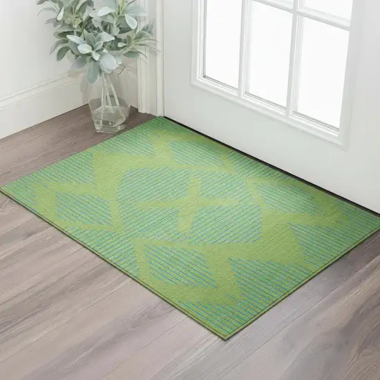 Green And Teal Geometric Washable Area Rug With UV Protection Photo 2