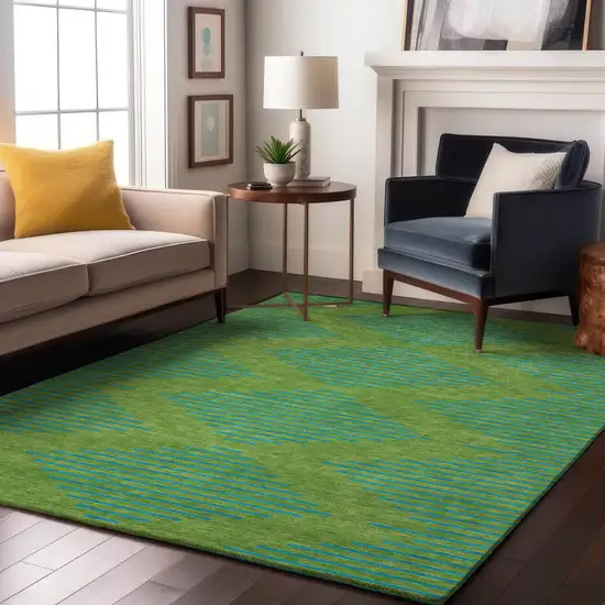 Green And Teal Geometric Washable Area Rug With UV Protection Photo 4