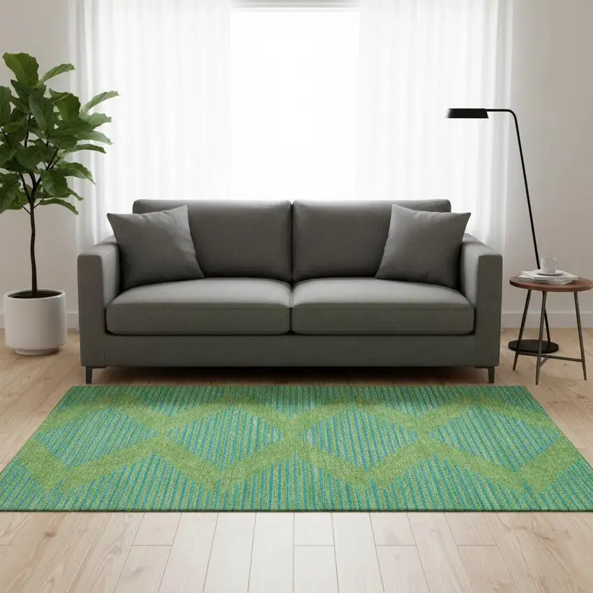 Green And Teal Geometric Washable Area Rug With UV Protection Photo 2