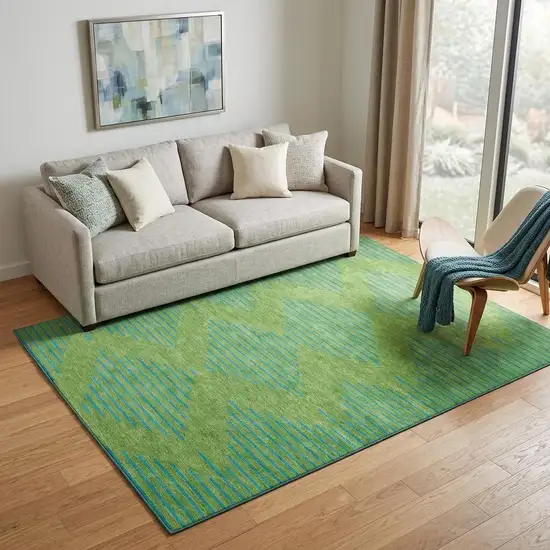 Green And Teal Geometric Washable Area Rug With UV Protection Photo 1