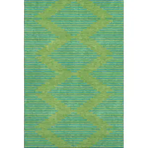 Photo of Green And Teal Geometric Washable Area Rug With UV Protection
