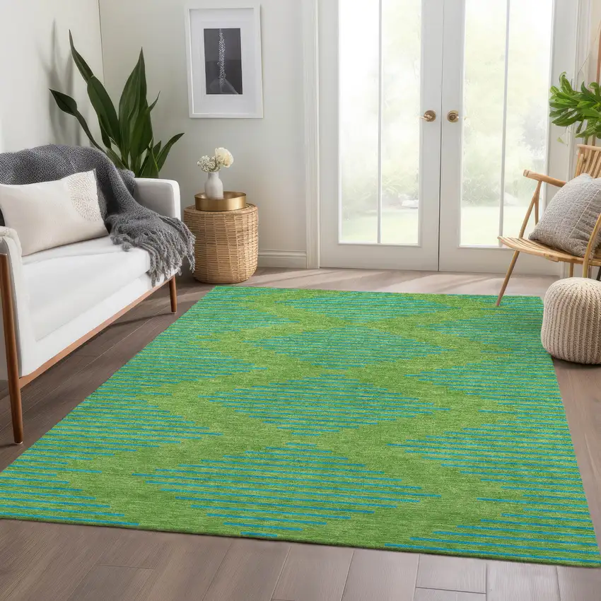 Green And Teal Geometric Washable Area Rug With UV Protection Photo 5