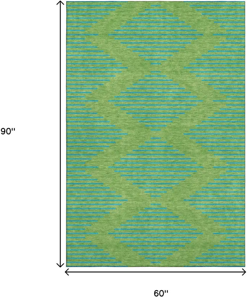 Green And Teal Geometric Washable Area Rug With UV Protection Photo 8