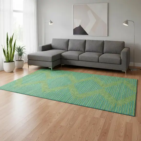Green And Teal Geometric Washable Area Rug With UV Protection Photo 2