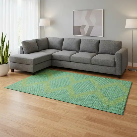 Green And Teal Geometric Washable Area Rug With UV Protection Photo 2