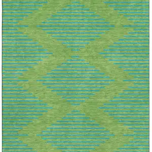 Photo of Green And Teal Geometric Washable Area Rug With UV Protection