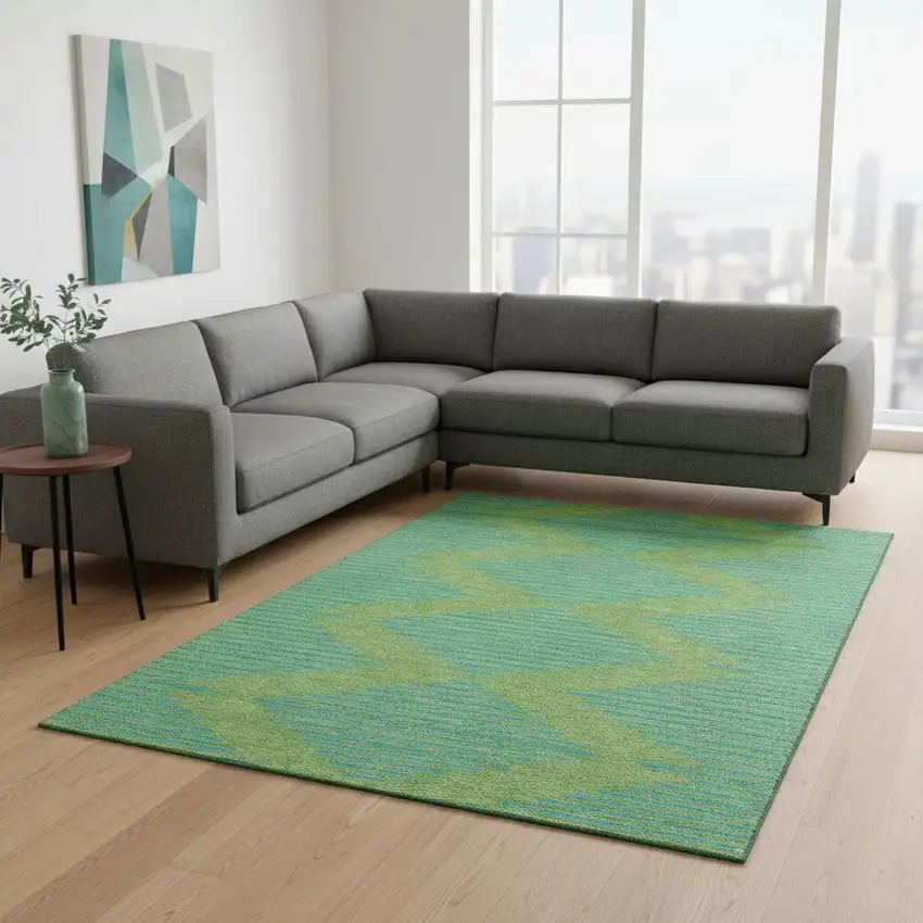 Green And Teal Geometric Washable Area Rug With UV Protection Photo 2