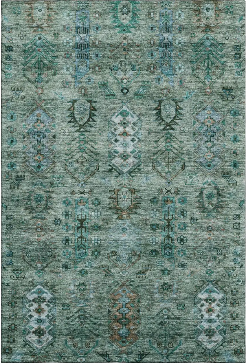 Green And Teal Southwestern Washable Area Rug With UV Protection Photo 1