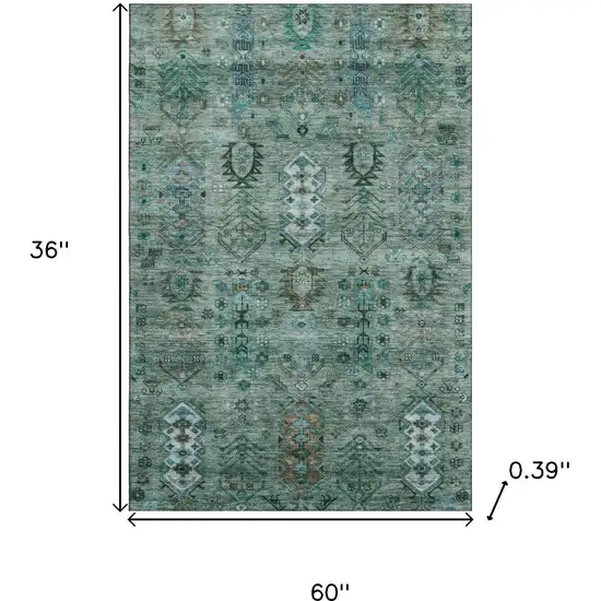 Green And Teal Southwestern Washable Area Rug With UV Protection Photo 9
