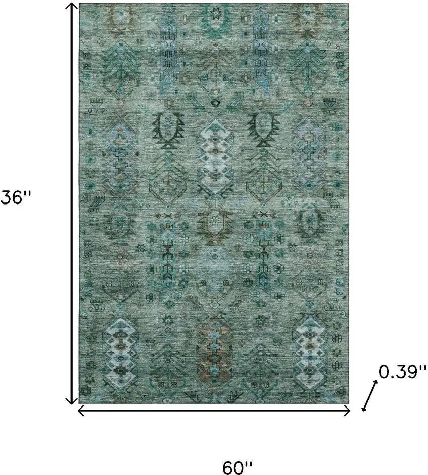 Green And Teal Southwestern Washable Area Rug With UV Protection Photo 9
