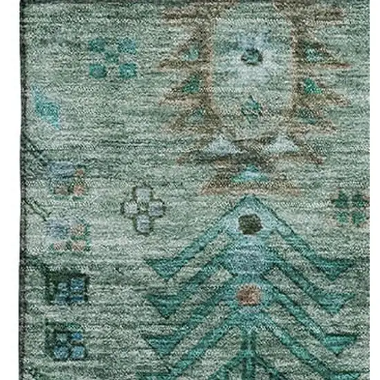 Green And Teal Southwestern Washable Area Rug With UV Protection Photo 4