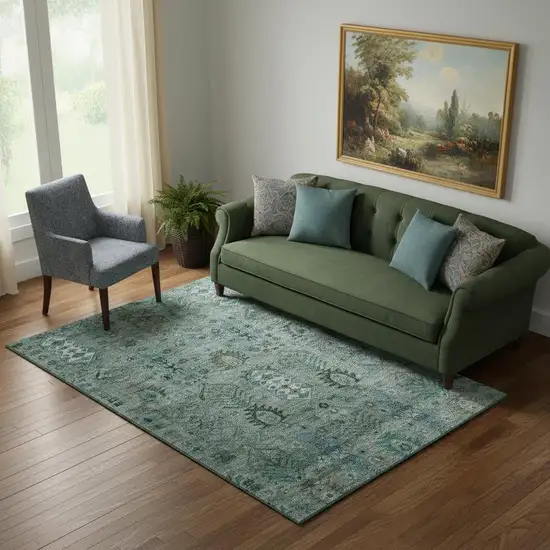 Green And Teal Southwestern Washable Area Rug With UV Protection Photo 2