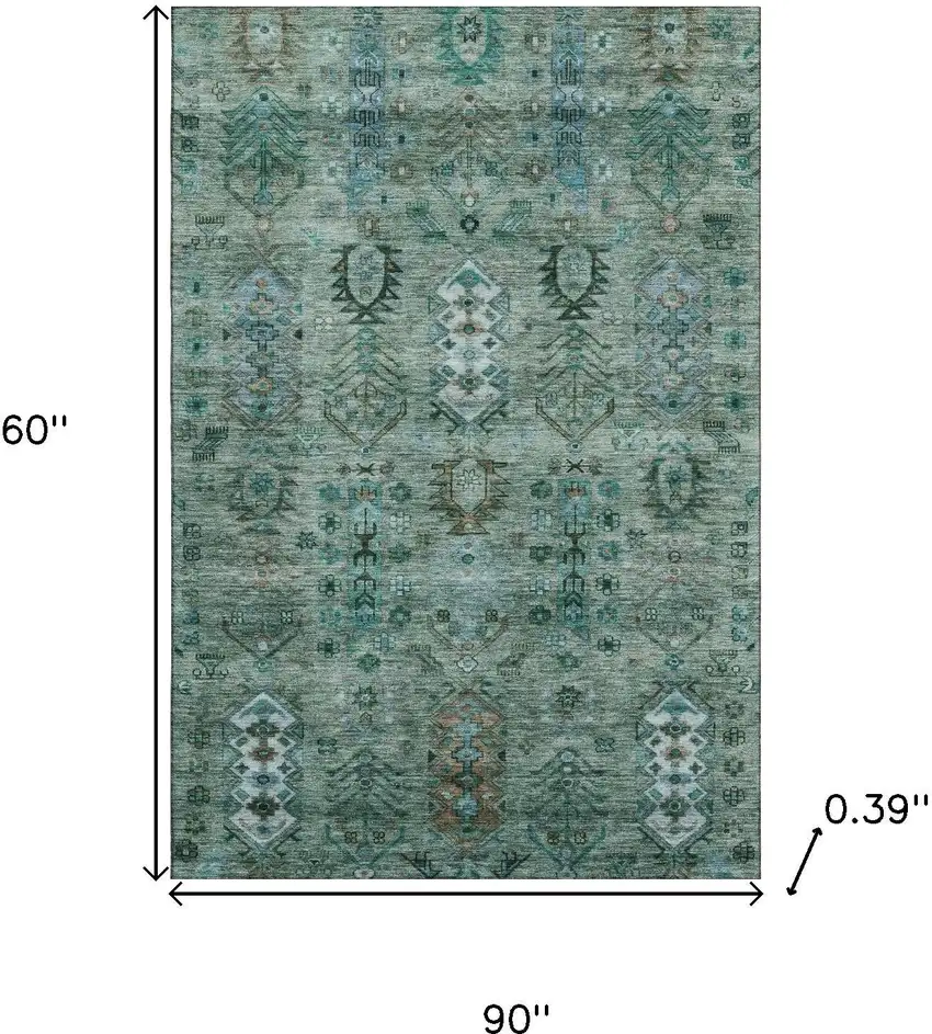 Green And Teal Southwestern Washable Area Rug With UV Protection Photo 9