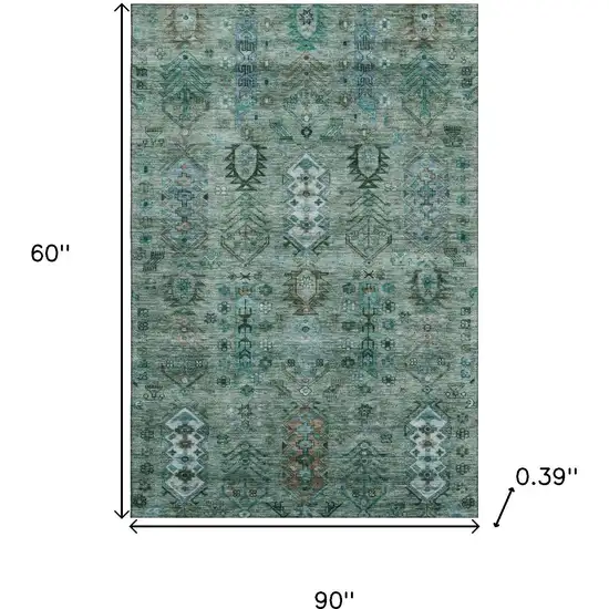 Green And Teal Southwestern Washable Area Rug With UV Protection Photo 9