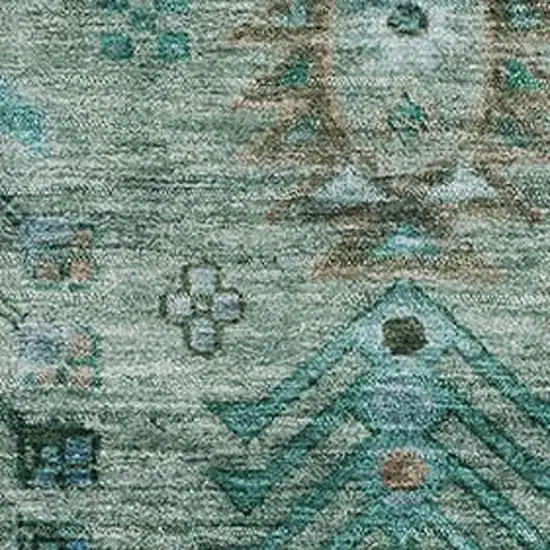 Green And Teal Southwestern Washable Area Rug With UV Protection Photo 3