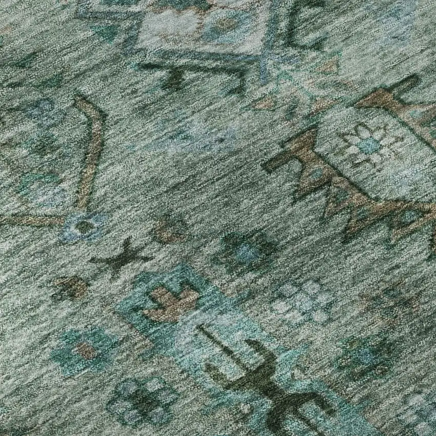 Green And Teal Southwestern Washable Area Rug With UV Protection Photo 8