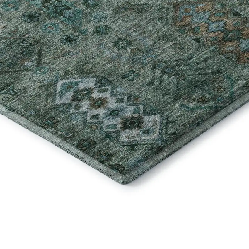 Green And Teal Southwestern Washable Area Rug With UV Protection Photo 7