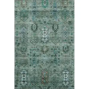 Photo of Green And Teal Southwestern Washable Area Rug With UV Protection