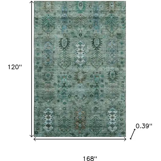 Green And Teal Southwestern Washable Area Rug With UV Protection Photo 9