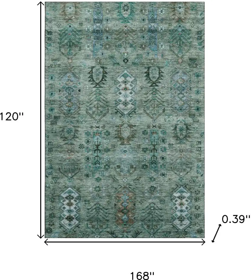 Green And Teal Southwestern Washable Area Rug With UV Protection Photo 9