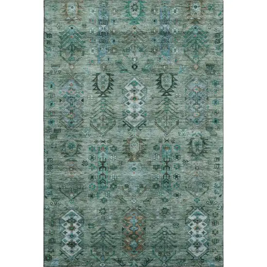 Green And Teal Southwestern Washable Area Rug With UV Protection Photo 1