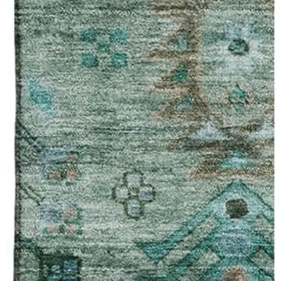 Green And Teal Southwestern Washable Area Rug With UV Protection Photo 3