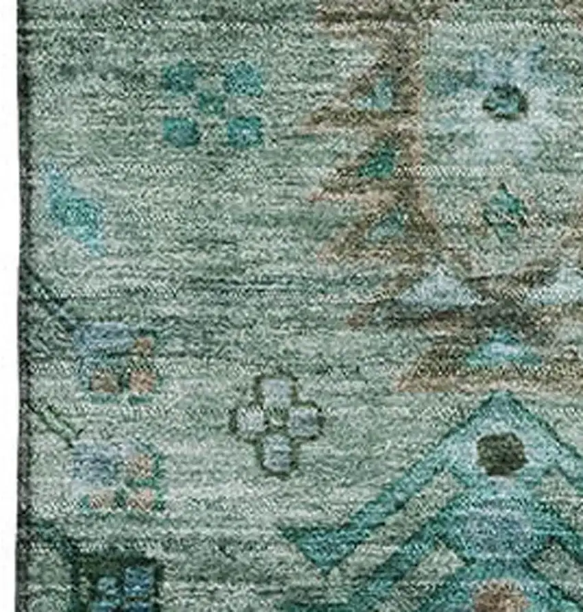 Green And Teal Southwestern Washable Area Rug With UV Protection Photo 3
