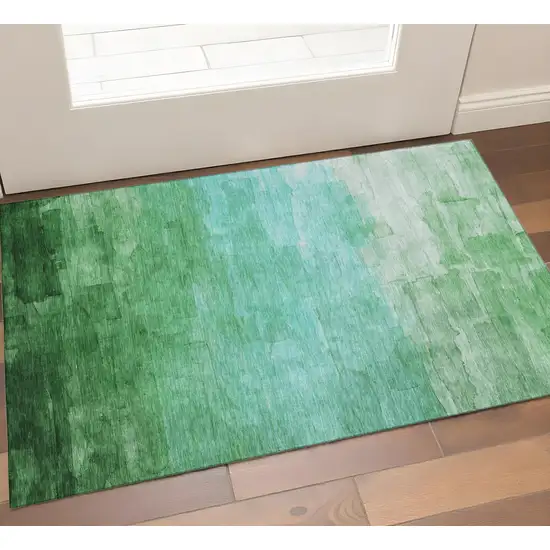 Green And Teal Striped Washable Area Rug With UV Protection Photo 1