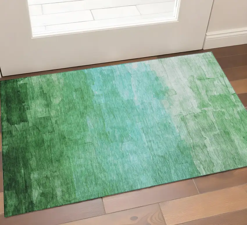 Green And Teal Striped Washable Area Rug With UV Protection Photo 1