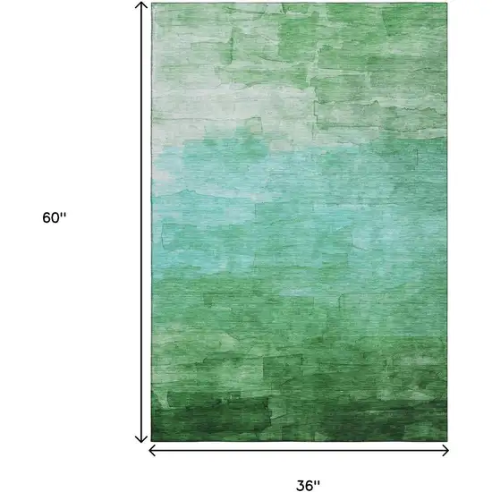Green And Teal Striped Washable Area Rug With UV Protection Photo 3