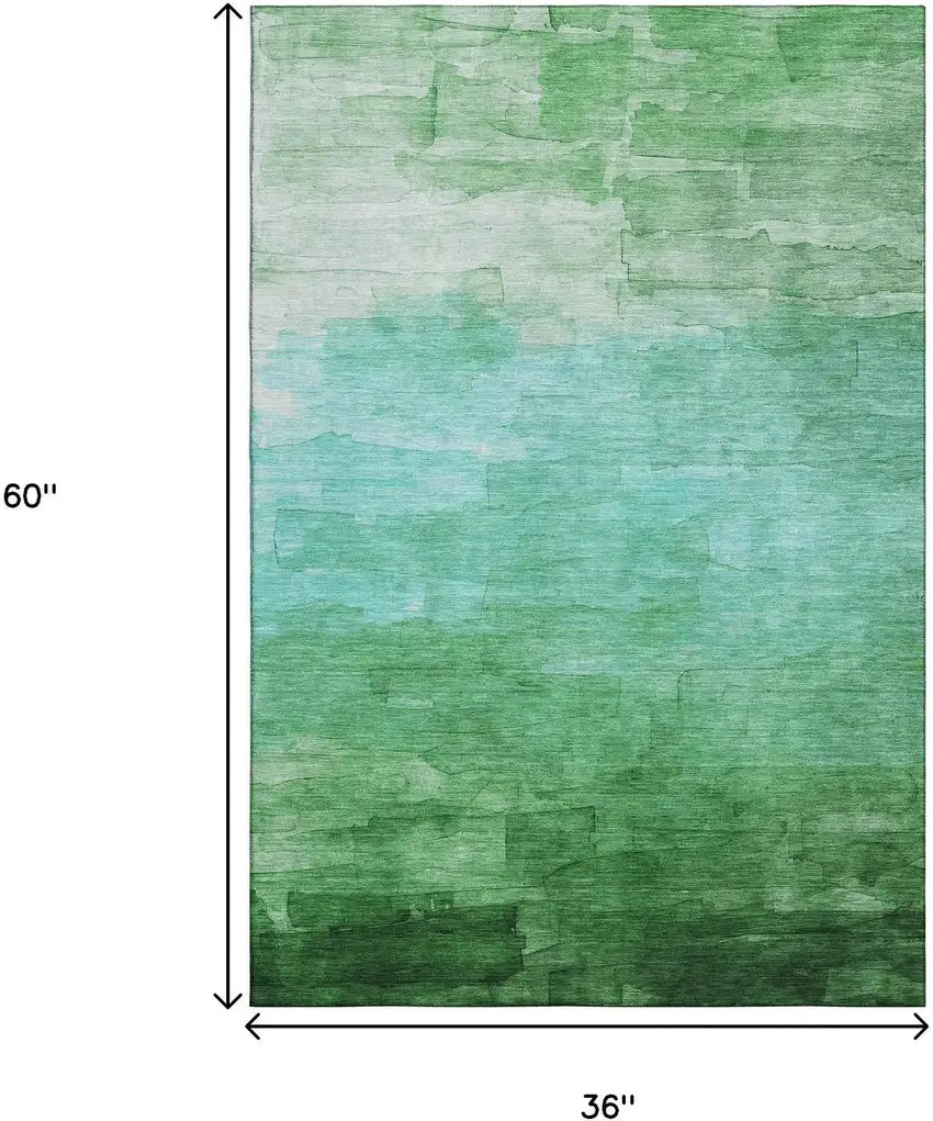 Green And Teal Striped Washable Area Rug With UV Protection Photo 3