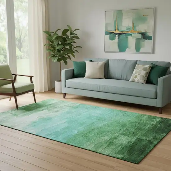 Green And Teal Striped Washable Area Rug With UV Protection Photo 2