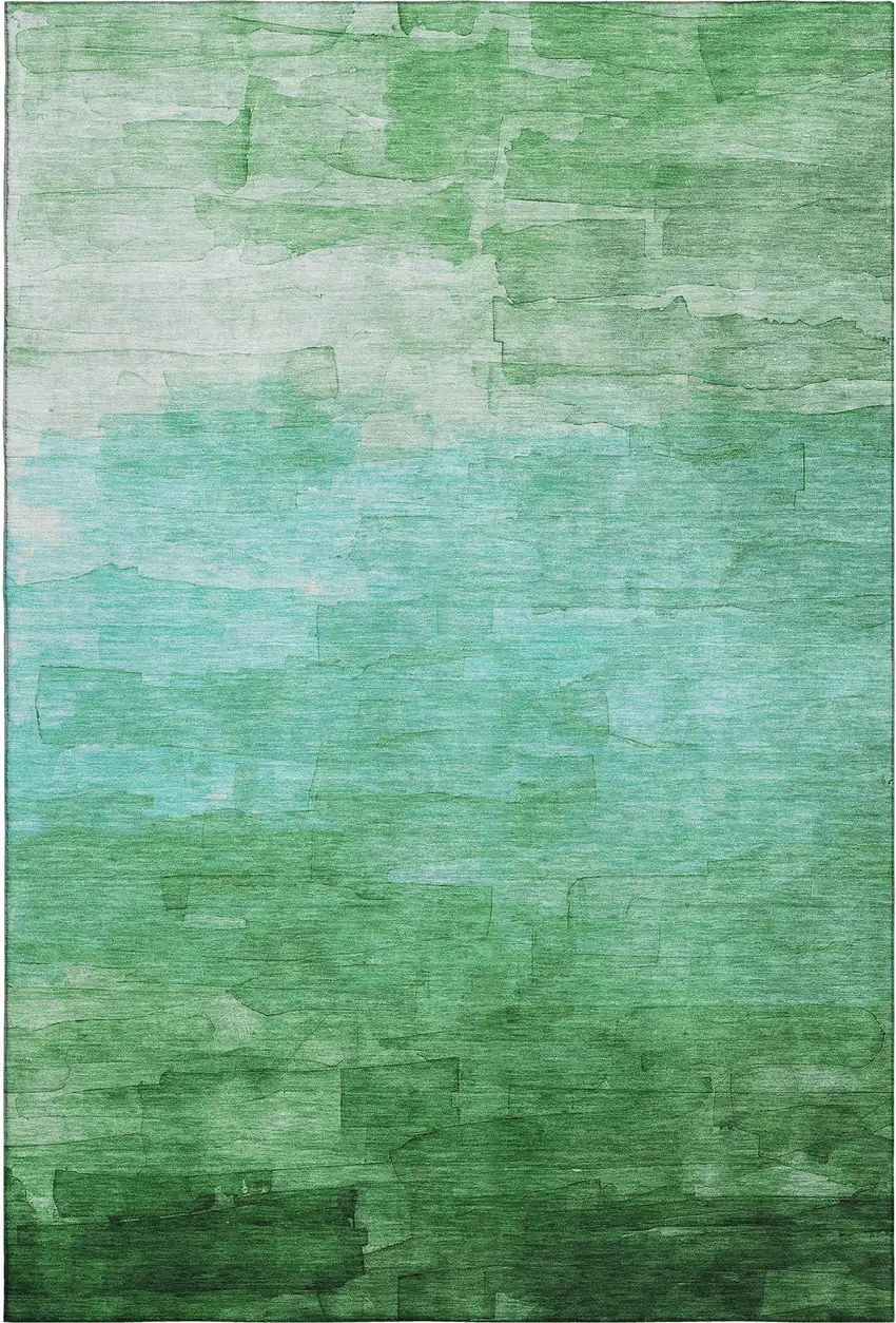 Green And Teal Striped Washable Area Rug With UV Protection Photo 1