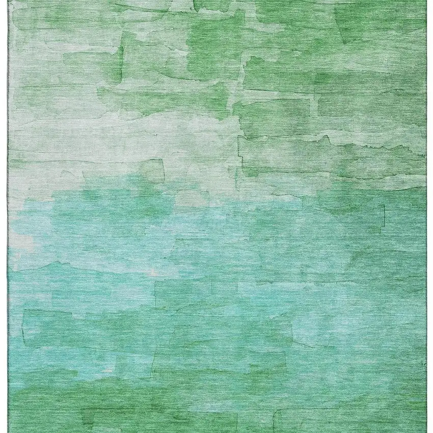 Green And Teal Striped Washable Area Rug With UV Protection Photo 2