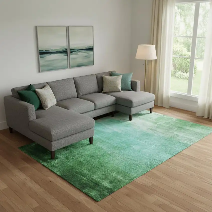 Green And Teal Striped Washable Area Rug With UV Protection Photo 2