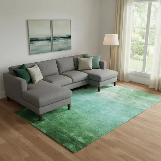 Green And Teal Striped Washable Area Rug With UV Protection Photo 2